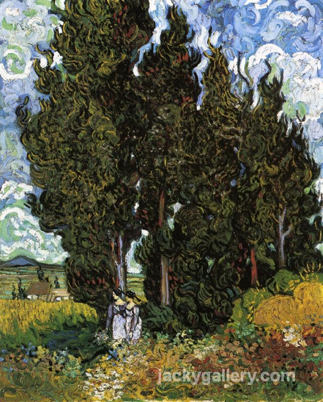 Cypresses with Two Women, Van Gogh painting